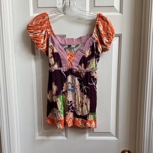 Floral Puff Sleeve Top - Multicolor